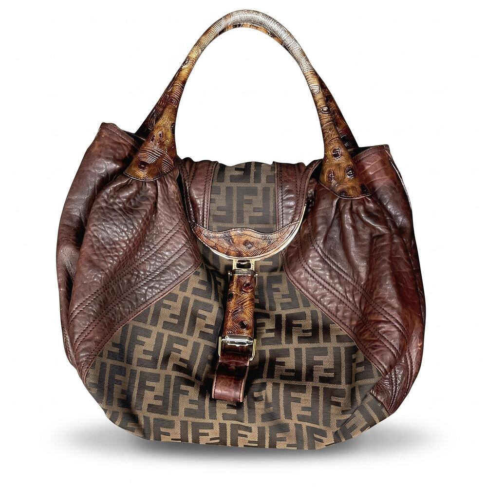 Fendi Zucca Large Spy Bag Leather Tortoise $2,075 Retail Luxury Designer Limited